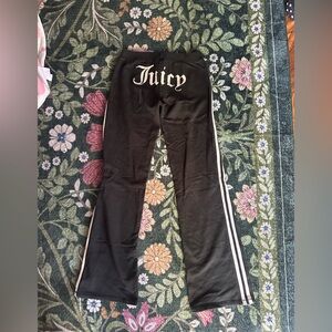 Vintage Y2K Juicy Couture Black Track set with White Side Stripes jacket pants S